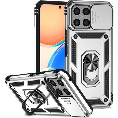 Coque Pour Honor X8 Etui, Antichoc Militaire Protection Coque Honor X8 [Protection Camera] [Support De Voiture Magnetique] Honor X8 Housse Argent