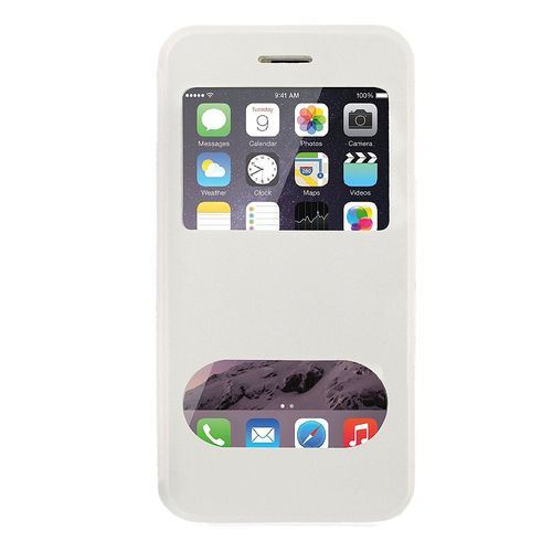 Etui A Rabat Iphone 6 6s Plus (5"5) Clap Touch Blanc Double Fenetre Eco-Cuir (Pu)