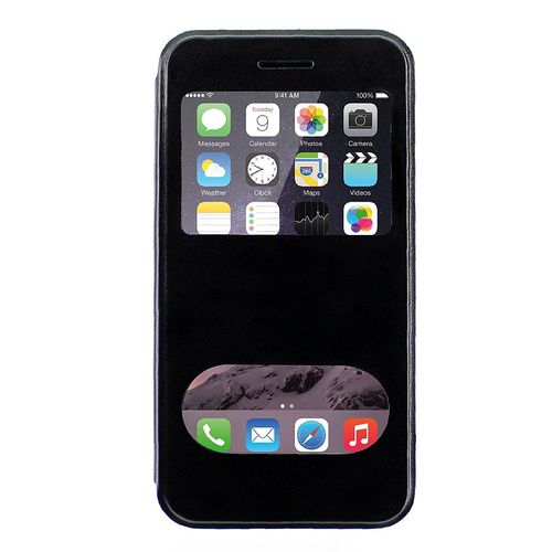 Etui A Rabat Iphone 6 6s (4"7) Clap Touch Noir Double Fenetre Eco-Cuir (Pu)