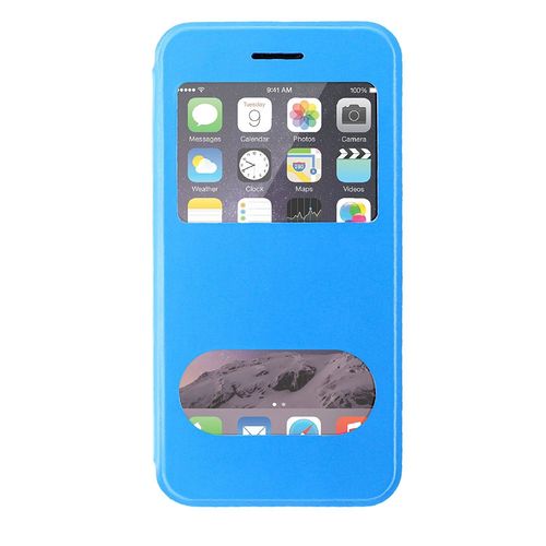 Etui A Rabat Iphone 6 6s (4"7) Clap Touch Bleu Double Fenetre Eco-Cuir (Pu)