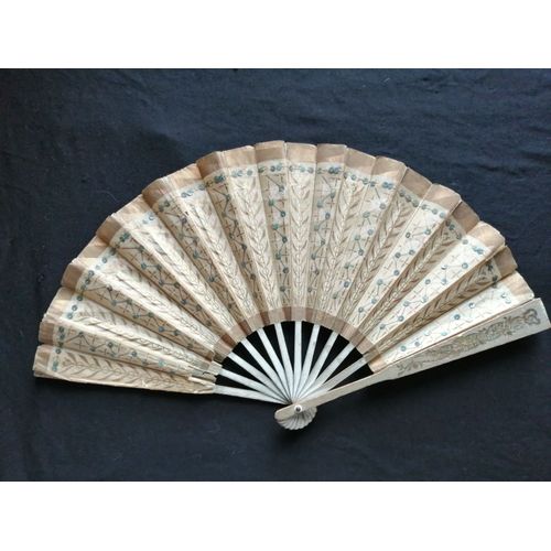 Éventail Ancien En Papier, Bois Et Sequins