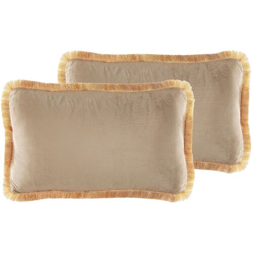 Lot de 2 coussins POTHOS Velours 30 x 50 cm Unicolore Beige