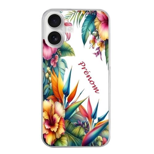 Coque Pour Iphone 16 Motif Fleur Hibiscus Avec Prenom