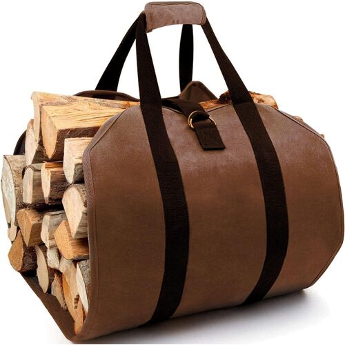 Bekasa Sac de transport en toile cirée pour bois de chauffage, sac de rangement pour cheminée, sac de rangement empilable pour bois de chauffage intérieur et extérieur