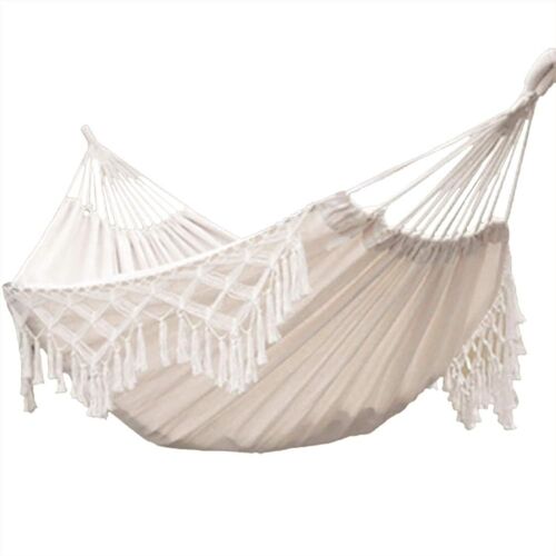 Hamac Extérieur Double Coton Jardin Hamac Suspendu 2 Personnes Brésilien, Hamac Toile Adapté Pour 2 Adultes Idéal Pour Porche, Voyage, Camping(Charge De 240 Kg)