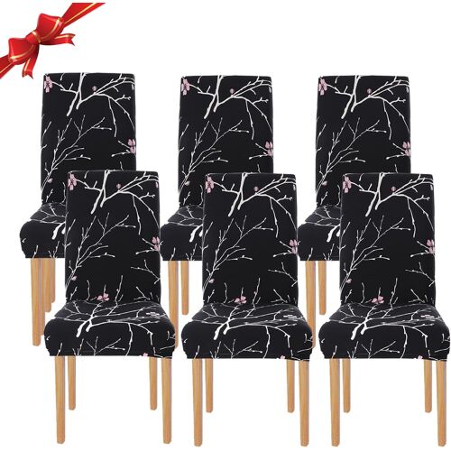 ?Fleur Noir,Par 6?Housse De Chaise Salle À Manger Extensible 6 Pièces,Housse De Chaise Universelle Lavables,Couverture De Chaise Facile À Nettoyer Pour Décor Salle À Manger Hôtel Restaurant