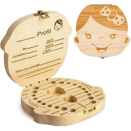 Boîte À Dents De Lait En Bois,Organisateur De Rangement Pour Les Dents De L’Enfant,Souvenir Et Cadeau Pour Nouveau-Nés, Enfants(Filles)