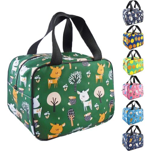 Sac Isotherme Repas à lunch réutilisable Dessin animé Sac fourre-tout Organisateur Sac isotherme à déjeuner pour femmes hommes enfants (Vert)