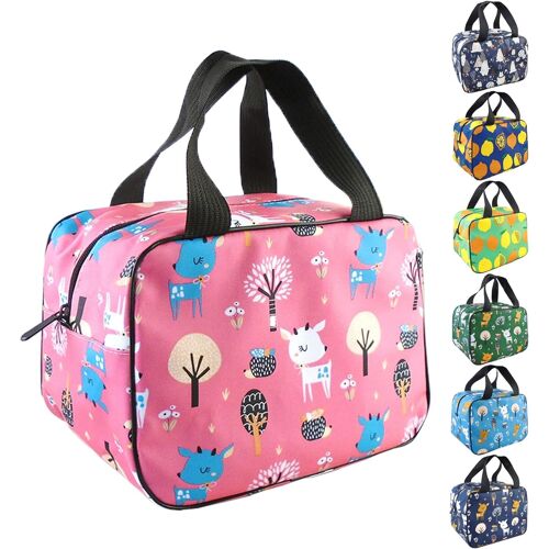 Sac Isotherme Repas à lunch réutilisable Dessin animé Sac fourre-tout Organisateur Sac isotherme à déjeuner pour femmes hommes enfants (Rose)