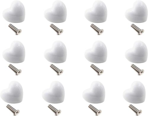 La céramique Boutons de Porte Lot de 12 Boutons de Poignées Boutons de Meuble de Meuble pour Placards de Cuisine (Blanc)