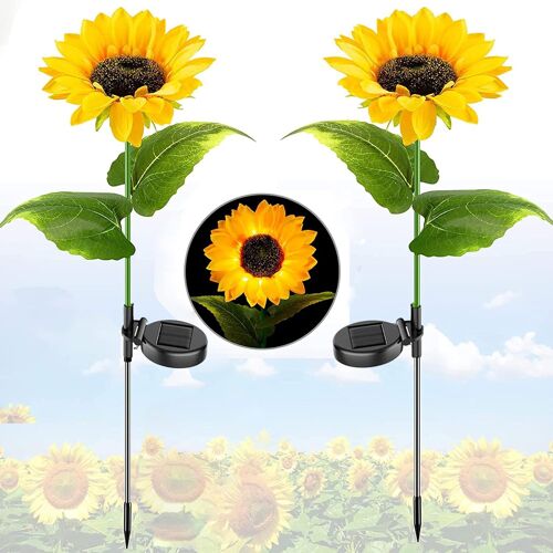 Lumières Solaires Extérieures Fleur, 2 Pack Lampes Solaires Led En Forme De Tournesols De Solaires Féeriques Lampes Couleur Changement Pour L'extérieur, Le Patio, Les Sentiers, Terrasse Cour [Classe É