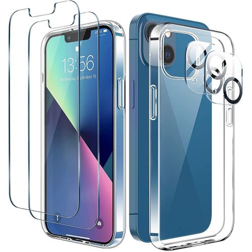 Coque Silicone TPU Pour iPhone 13 mini (5,4'') + 2 Verres Trempes Ecran et 2 Protections Camera Arrière