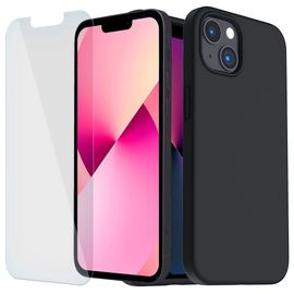Coque Silicone Pour Iphone 13 (6,1'') Noir Et 2 Verres Trempes Vitre