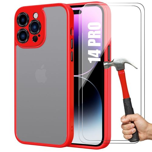 Coque Et 2 Verres Trempes Pour Iphone 14 Pro (6,1'') Protection Silicone Rouge + Pc Rigide Translucide