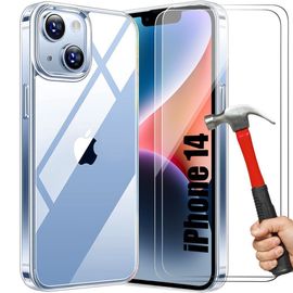 Coque Tpu + 2 Verres Trempes Pour Iphone 14 (6,1 Pouces) Protection Antichoc Transparente