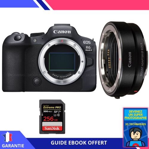 Canon EOS R6 Mark II + EF-EOS R + 1 SanDisk 256GB Extreme PRO UHS-II SDXC 300 MB/s + Ebook 'Devenez Un Super Photographe' - Appareil Photo Canon