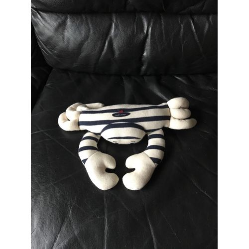 Peluche doudou crabe saint james blanc rayé bleu