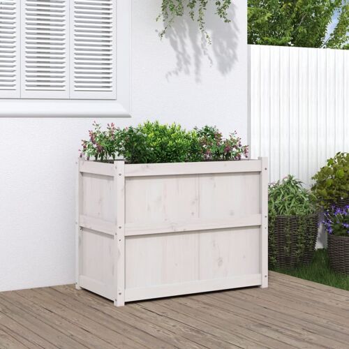 Vidaxl Jardinière Blanc 90x50x70 Cm Bois De Pin Massif
