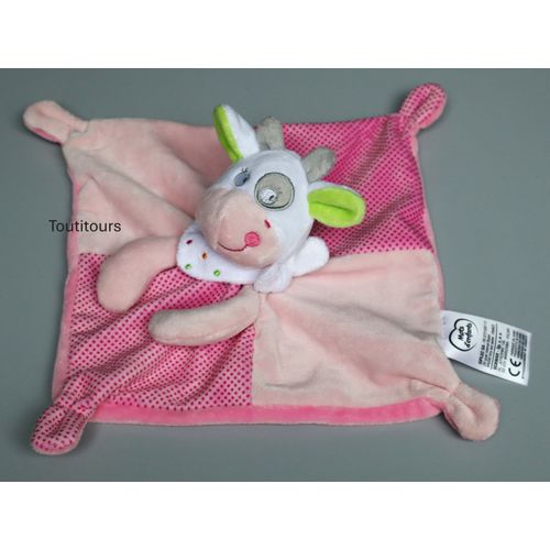 Doudou vache plat rose blanc vert Mots d Enfants