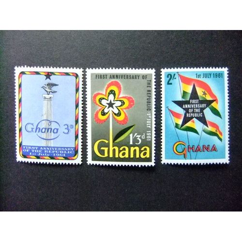Ghana 1961 Primer Aniversario De La Republica Yvert 93 / 95 ** Mnh