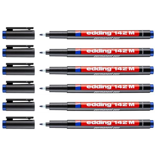 Edding Lot De 6 Feutres Permanent 142m Bleu Pointe Moyenne 1 Mm