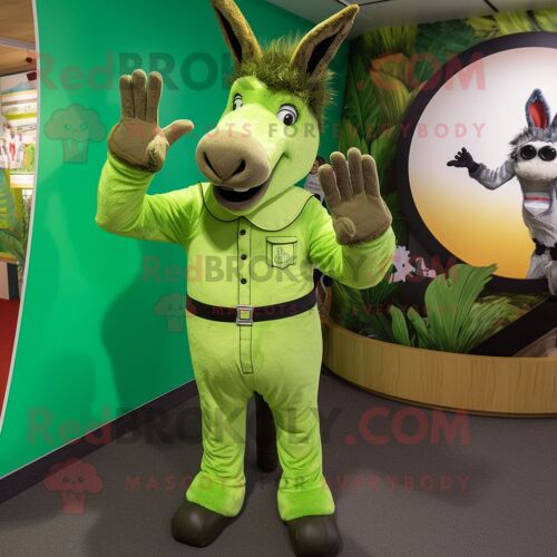 Mascotte Redbrokoly De Personnage D'âne Vert Habillé D'un Jegging Et D'anneaux
