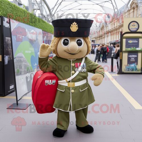 Personnage De Costume De Mascotte Redbrokoly Olive British Royal Guard Habillé D'une Combinaison Et De Sacs Fourre-Tout