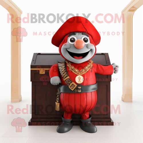 Personnage De Costume De Mascotte Redbrokoly De Coffre Au Trésor Rouge Habillé D'un Gilet Et D'enveloppes