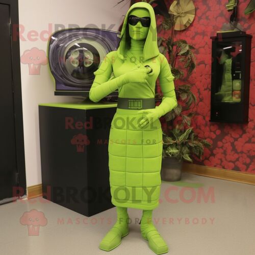 Personnage De Costume De Mascotte Redbrokoly Gi Joe Vert Citron Vêtu D'une Robe Portefeuille Et De Bracelets De Cheville