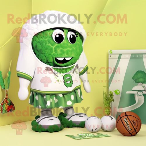 Personnage De Costume De Mascotte Redbrokoly De Brocoli Blanc Habillé D'un Bikini Et De Boucles D'oreilles