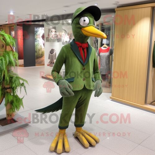 Personnage De Costume De Mascotte Redbrokoly De Pic Vert Forêt Habillé D'un Pantalon De Costume Et De Lacets De Chaussures