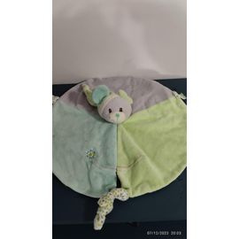 Doudou Ours Bonnet Rond Plat Gris-Vert-Bleu Gipsy