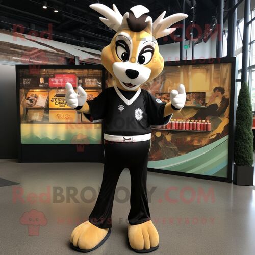 Personnage De Costume De Mascotte Redbrokoly De Gazelle Noire Habillé D'un Tee-Shirt De Baseball Et De Porte-Monnaie