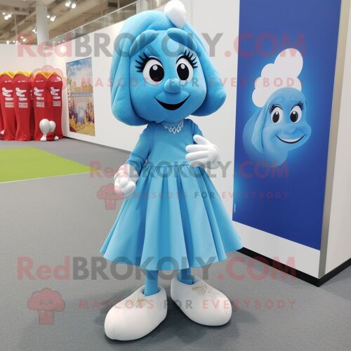 Personnage De Costume De Mascotte Redbrokoly Sky Blue But Habillé D'une Jupe Et De Coussinets Pour Les Pieds