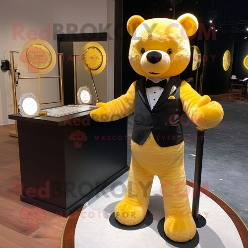 Personnage De Costume De Mascotte Redbrokoly D'ours En Peluche Jaune Habillé D'un Smoking Et De Montres