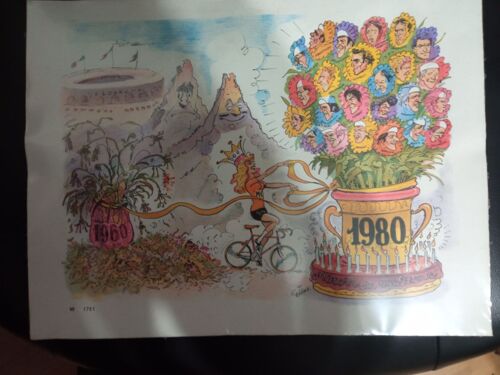 Lithographie Numérotée De L'illustrateur René Pellos Faite Pour Les 20 Ans Du Miroir Du Cyclisme