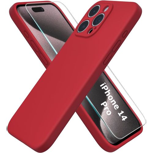 Coque Silicone Rouge + Verre Trempe Pour Iphone 14 Pro Little Boutik®