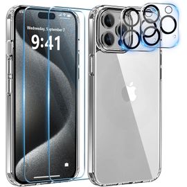 Coque Silicone Transparente + Verres Trempes Et Protections Camera Arriere X2 Pour Iphone 15 Pro Little Boutik®