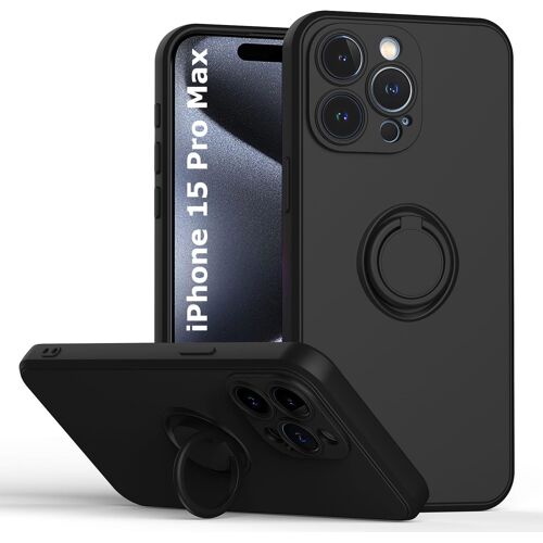 Coque Silicone Pour Iphone 15 Pro Max Couleur Noir Avec Anneau Support Little Boutik®