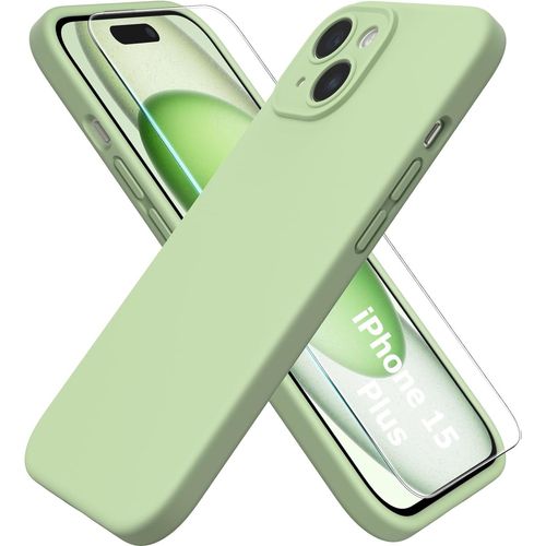 Coque Silicone Verte + Verre Trempe Pour Iphone 15 Plus Little Boutik®