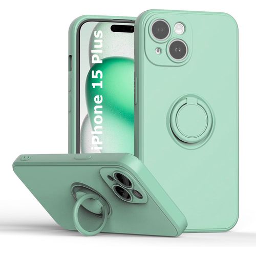 Coque Silicone Pour Iphone 15 Plus Couleur Vert Avec Anneau Support Little Boutik®