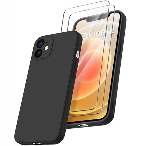 Coque Noir Pour Iphone 12 (6,1") Et 2 Verres Trempé Film Protection Ecran Little Boutik®