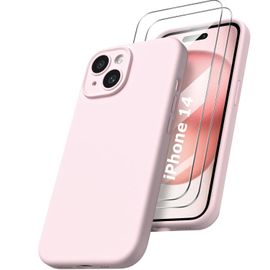 Coque Rose Pour Iphone 14 (6,1") Et 2 Verres Trempé Film Protection Ecran Little Boutik®