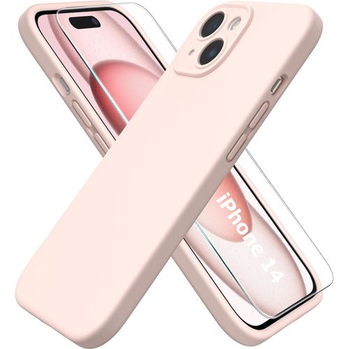 Coque Rose Pour Iphone 14 (6,1") Et Verre Trempé Film Protection Ecran Little Boutik®