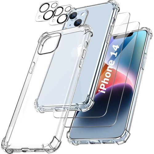Coque Silicone Transparente Angles Renforces + Verres Trempes Et Protections Camera Arriere X2 Pour Iphone 14 Little Boutik®