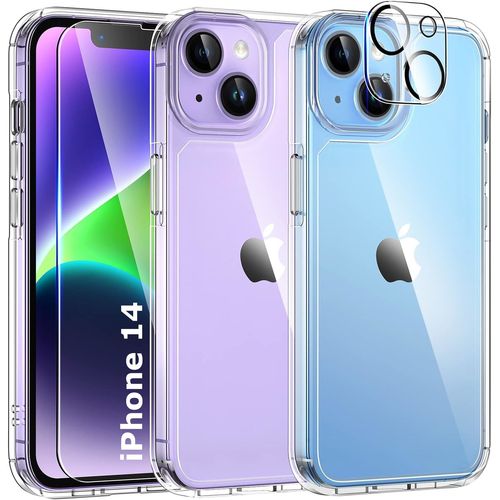 Coque Silicone Transparente + Verre Trempe Et Protection Camera Arriere Pour Iphone 14 Little Boutik®