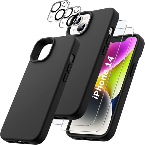 Coque Silicone Noir + Verres Trempes Et Protections Camera Arriere X2 Pour Iphone 14 Little Boutik®