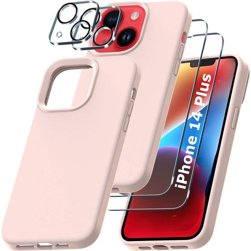 Coque Silicone Rose + Verres Trempes Et Protections Camera Arriere X2 Pour Iphone 14 Plus Little Boutik®