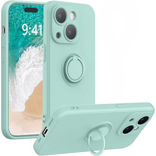 Coque Silicone Pour Iphone 14 Plus Couleur Vert Avec Anneau Support Little Boutik®