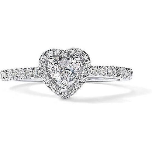 Bague Halo Plaqué Or 14 Carats | Bague Coeur Pour Femme | Bagues De Promesse Rondes Carrées Pour Elle